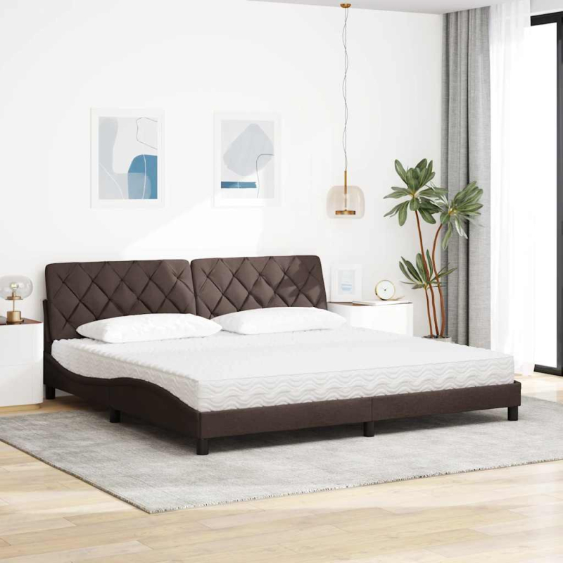Bett mit Matratze Dunkelbraun 200x200 cm Stoff