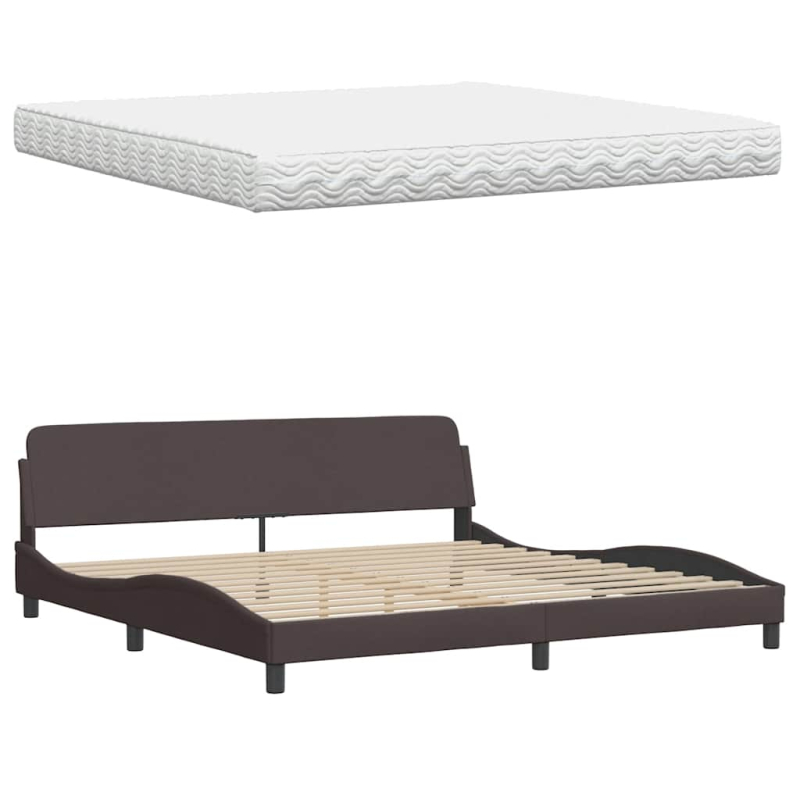 Bett mit Matratze Dunkelbraun 200x200 cm Stoff