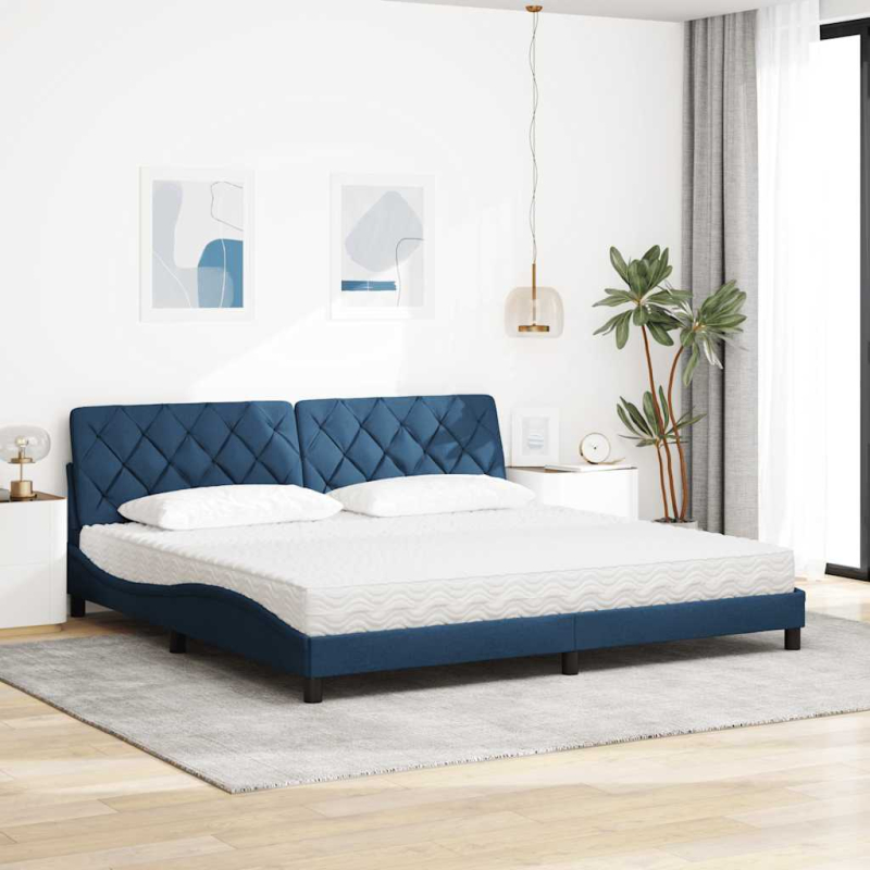 Bett mit Matratze Blau 200x200 cm Stoff
