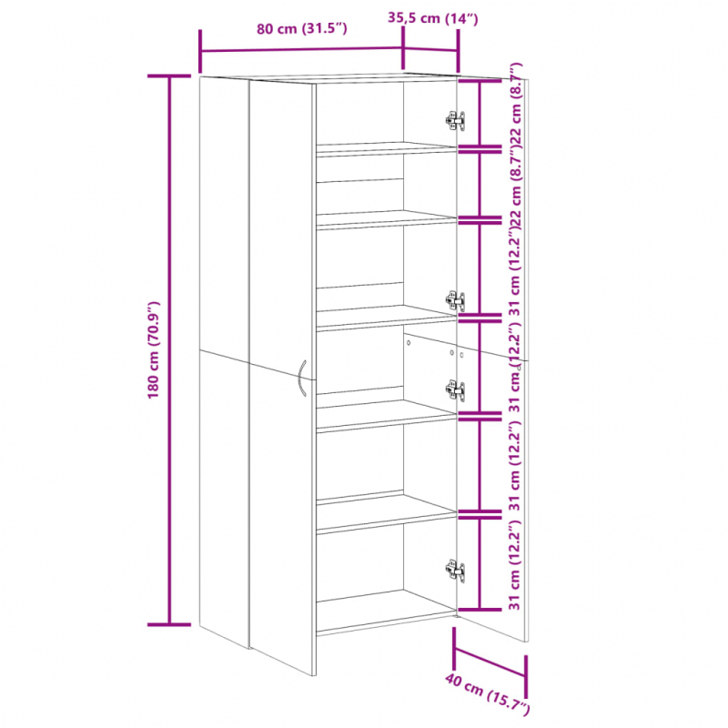 Schuhschrank Altholz-Optik 80x35,5x180 cm Holzwerkstoff