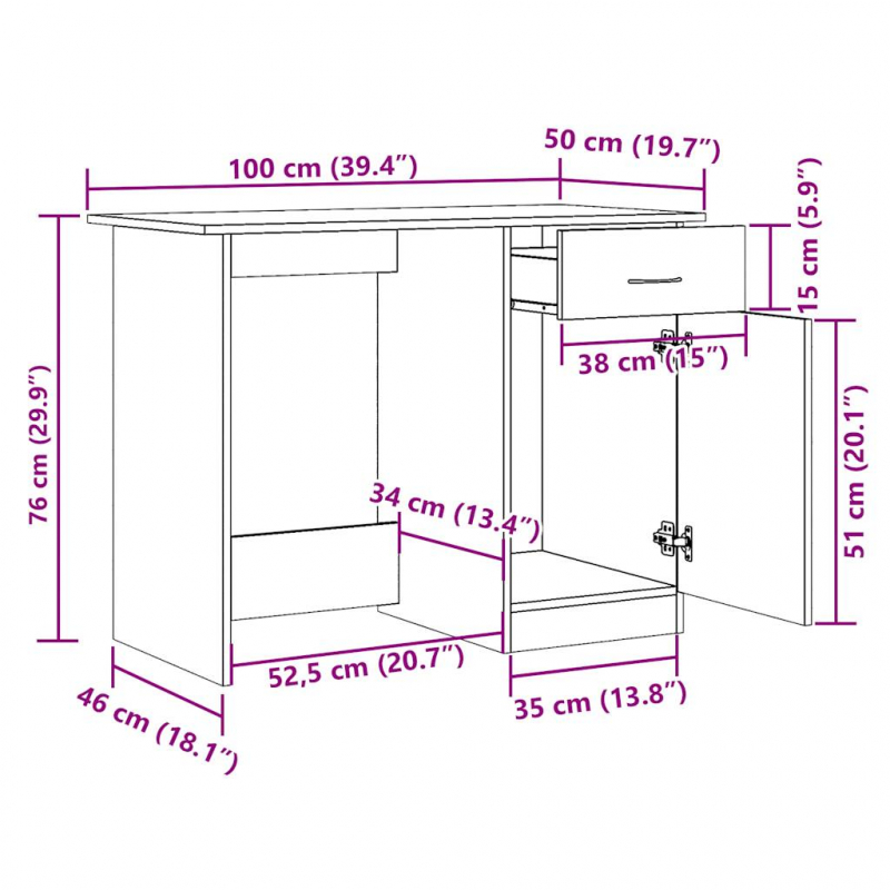 Schreibtisch Artisan-Eiche 100x50x76 cm Holzwerkstoff