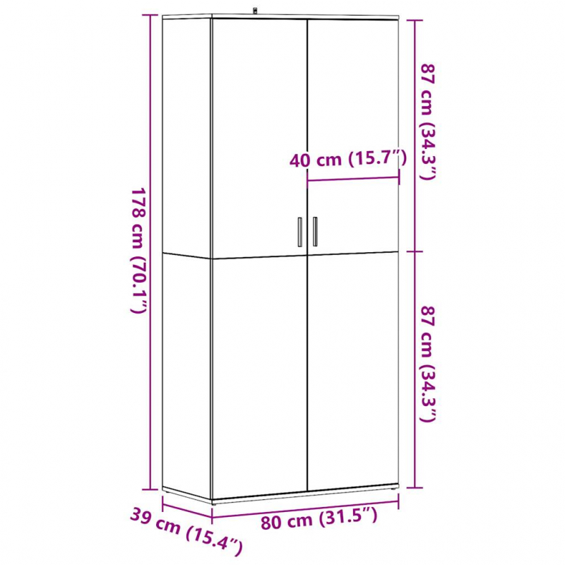 Schuhschrank Artisan-Eiche 80x39x178 cm Holzwerkstoff