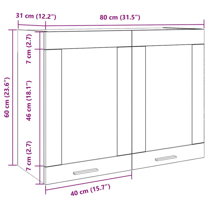 Hängeglasschrank Lyon Betongrau 80x31x60 cm