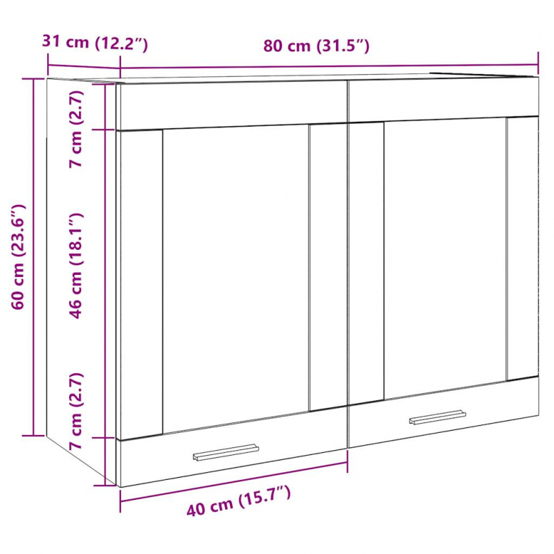 Hängeglasschrank Lyon Artisan-Eiche 80x31x60 cm Holzwerkstoff