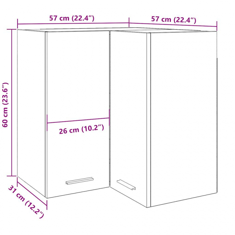 Eckhängeschrank Betongrau 57x57x60 cm Holzwerkstoff