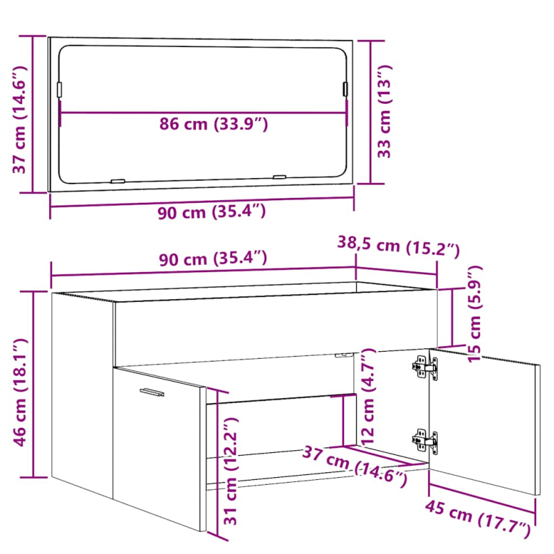 Badschrank mit Spiegel Betongrau Holzwerkstoff