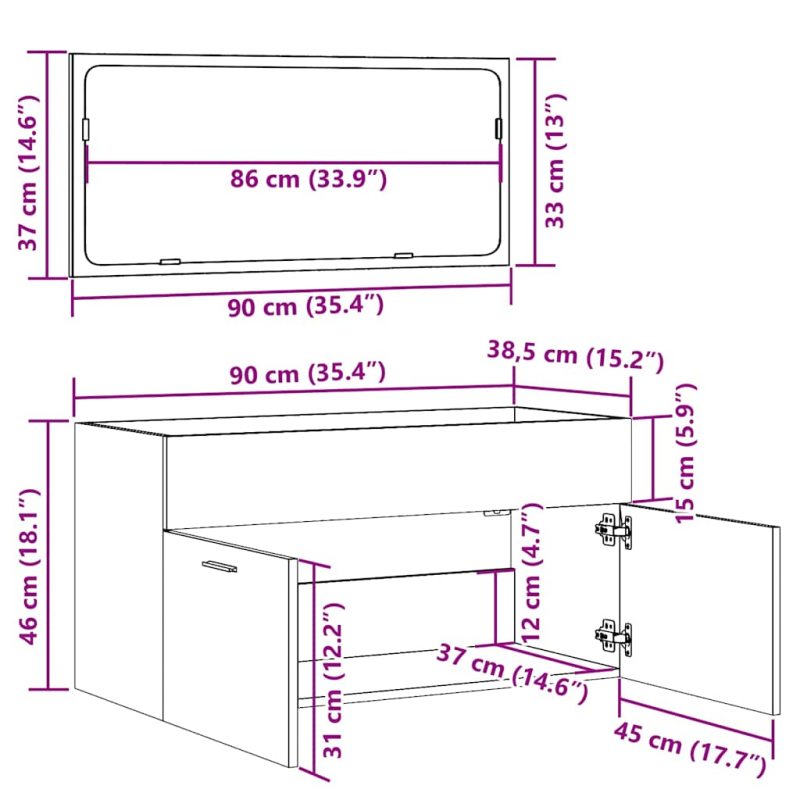 Badschrank mit Spiegel Artisan-Eiche Holzwerkstoff