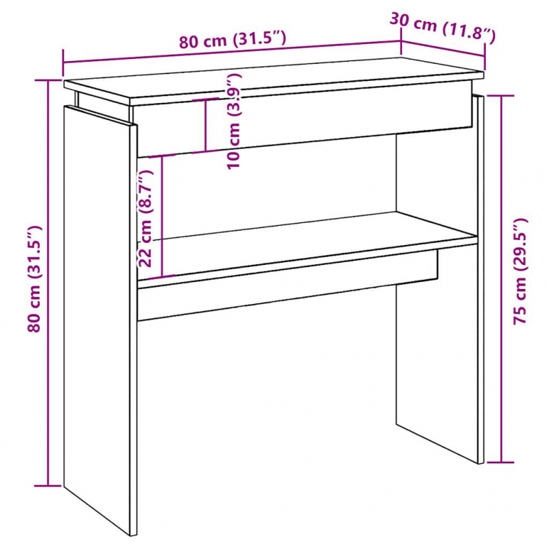 Konsolentisch Altholz-Optik 80x30x80 cm Holzwerkstoff