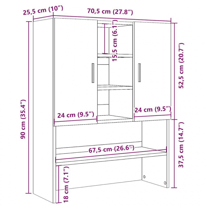 Waschmaschinenschrank Altholz-Optik 70,5x25,5x90 cm