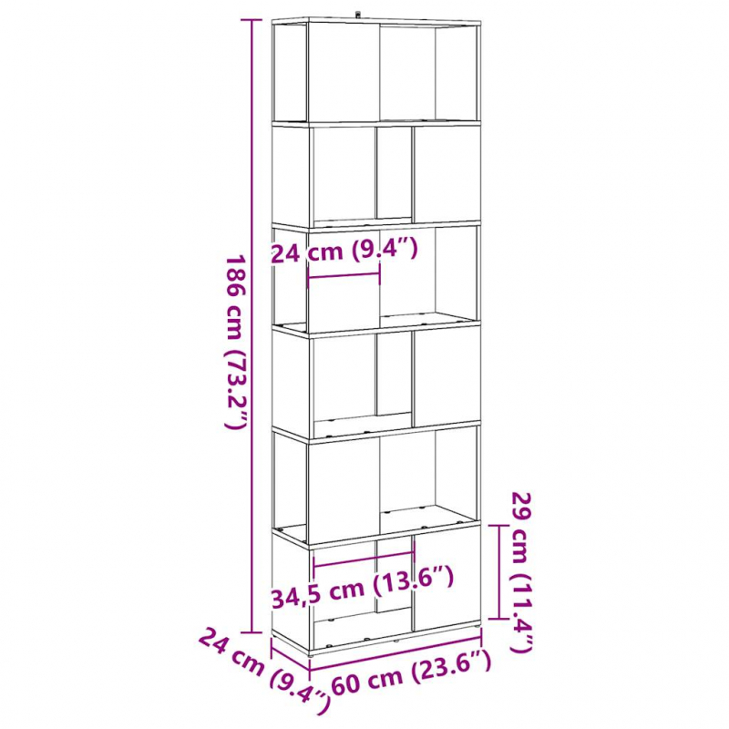 Bücherregal/Raumteiler Altholz-Optik 60x24x186 cm