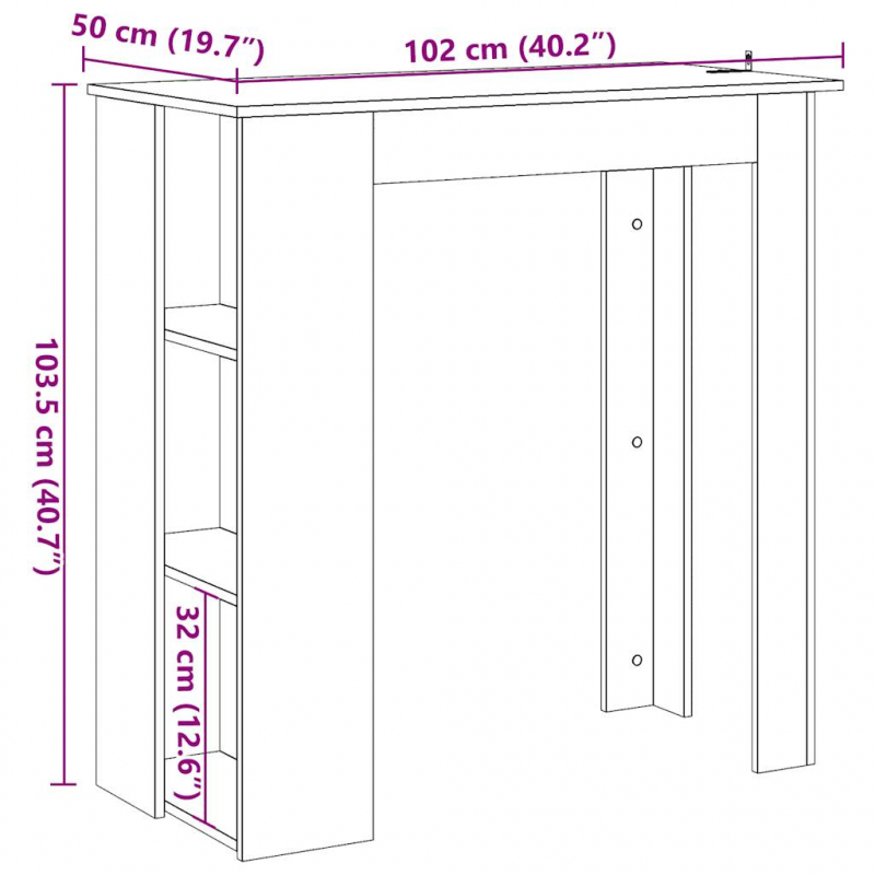 Bartisch mit Regal Altholz-Optik 102x50x103,5 cm Holzwerkstoff