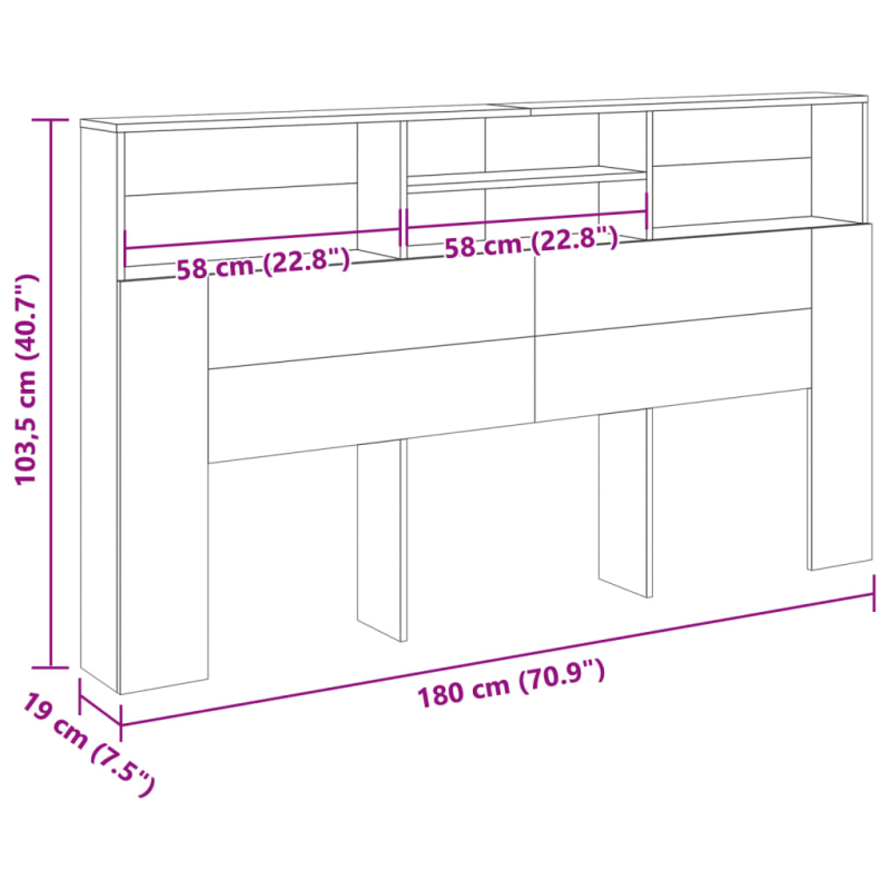 Kopfteil mit Stauraum Altholz-Optik 180x19x103,5 cm
