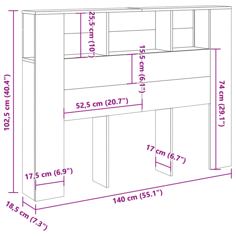 Kopfteil mit Stauraum Altholz-Optik 140x18,5x102,5 cm