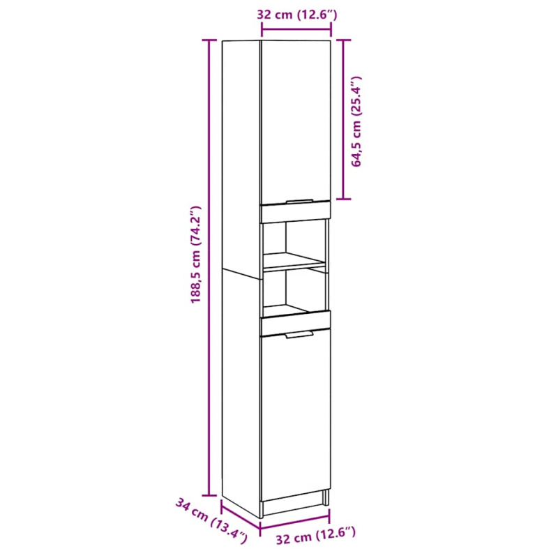 Badschrank Altholz-Optik 32x34x188,5 cm Holzwerkstoff