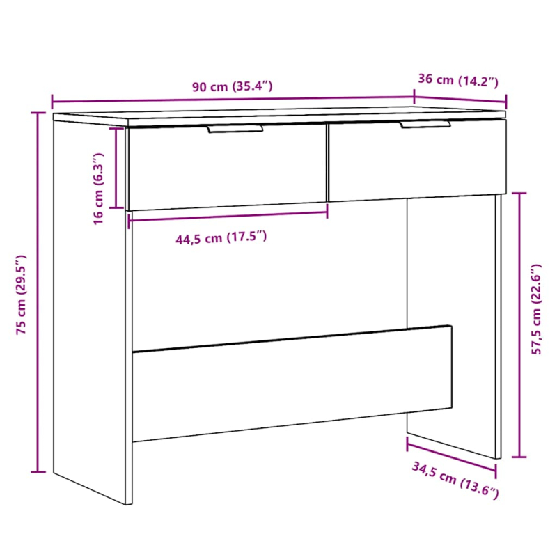 Konsolentisch Artisan-Eiche 90x36x75 cm Holzwerkstoff