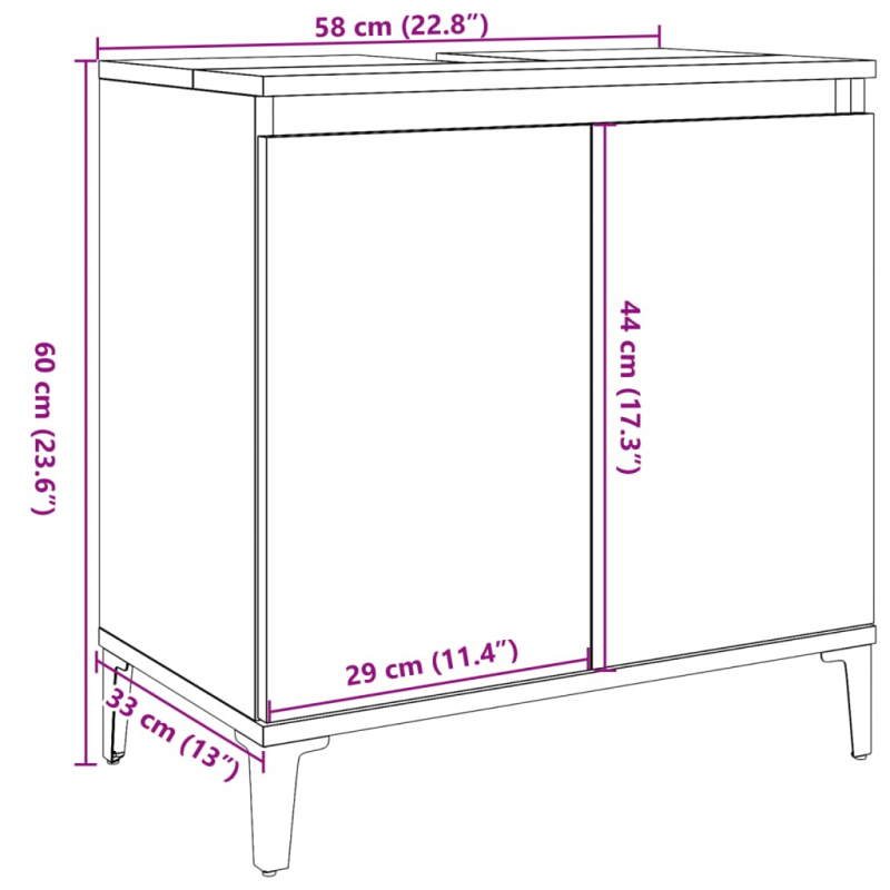 Waschbeckenunterschrank Betongrau 58x33x60 cm Holzwerkstoff