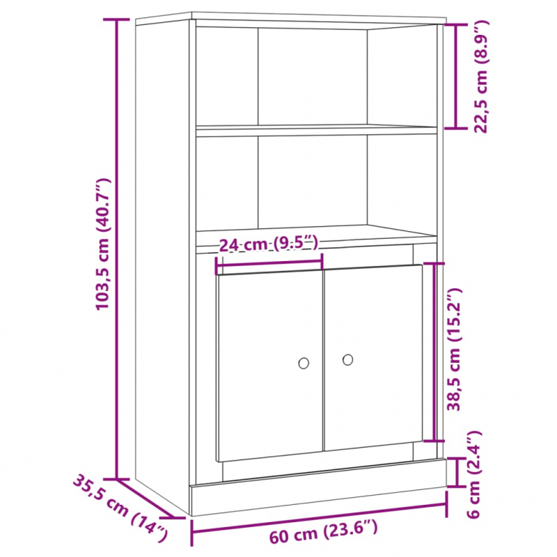 Highboard Artisan-Eiche 60x35,5x103,5 cm Holzwerkstoff