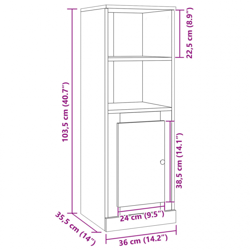 Highboard Artisan-Eiche 36x35,5x103,5 cm Holzwerkstoff