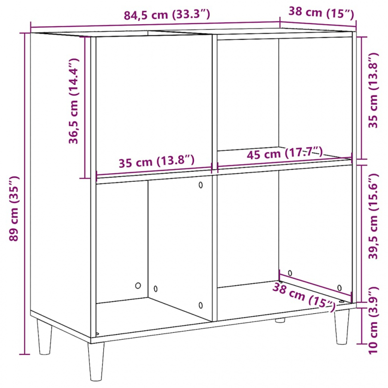 Plattenschrank Artisan-Eiche 84,5x38x89 cm Holzwerkstoff