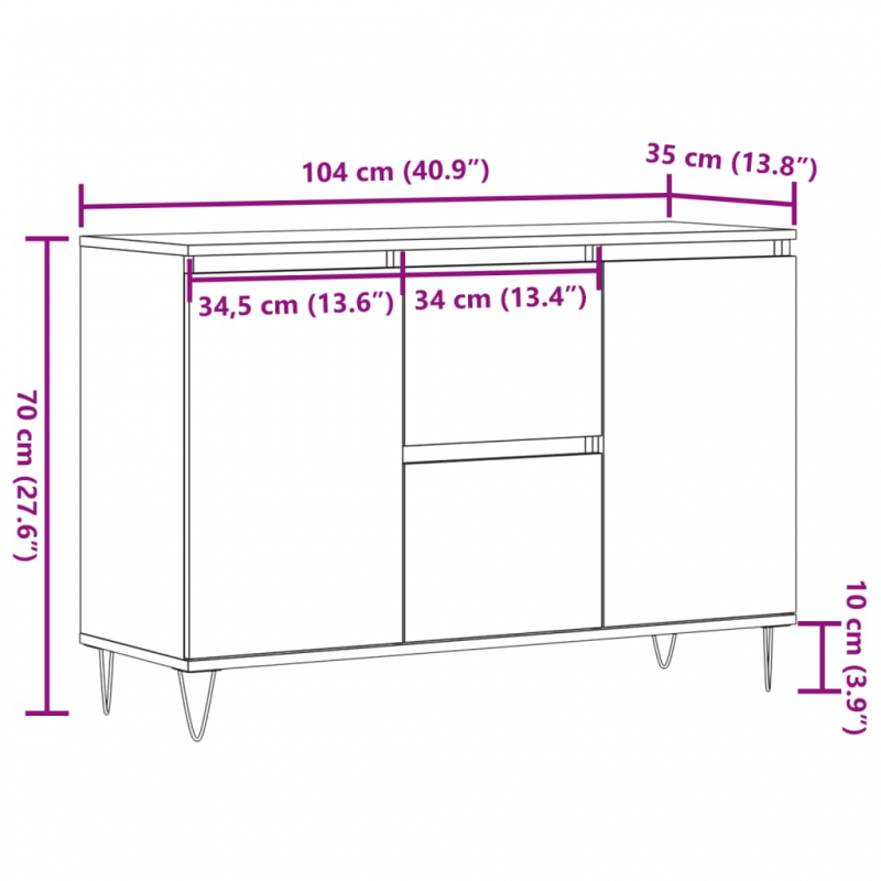 Sideboard Artisan-Eiche 104x35x70 cm Holzwerkstoff