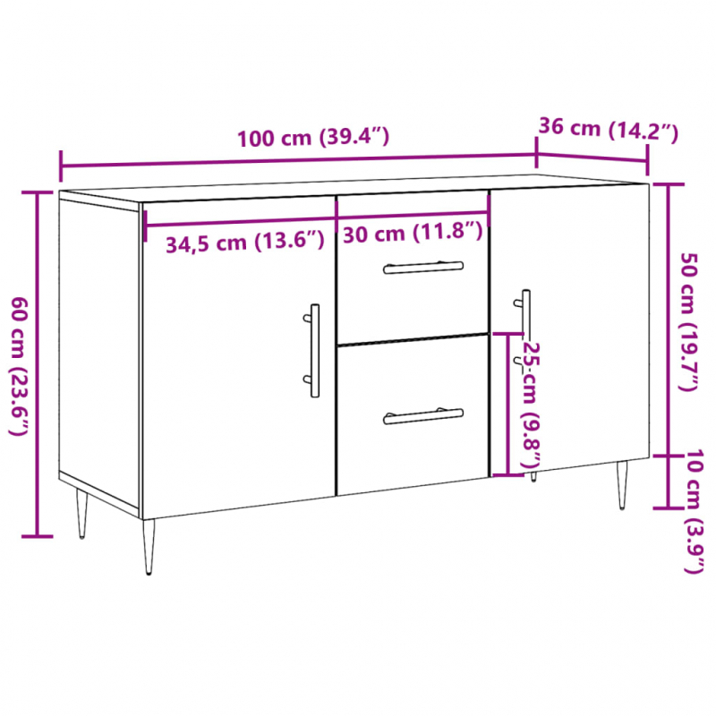 Sideboard Altholz-Optik 100x36x60 cm Holzwerkstoff