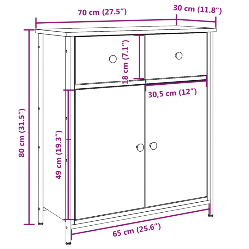 Sideboard Artisan-Eiche 70x30x80 cm Holzwerkstoff