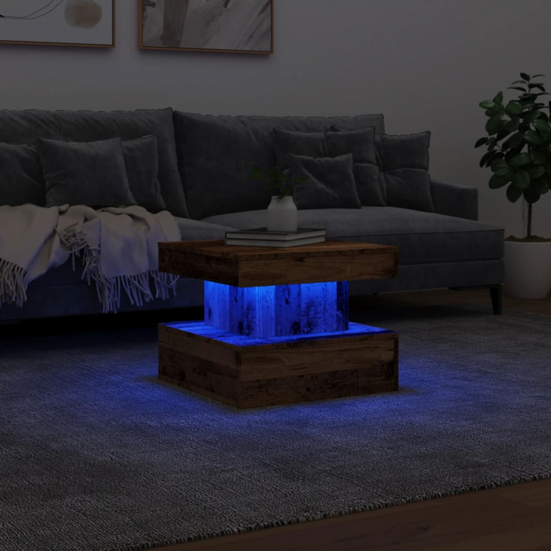 Couchtisch mit LED-Leuchten Altholz-Optik 50x50x40 cm