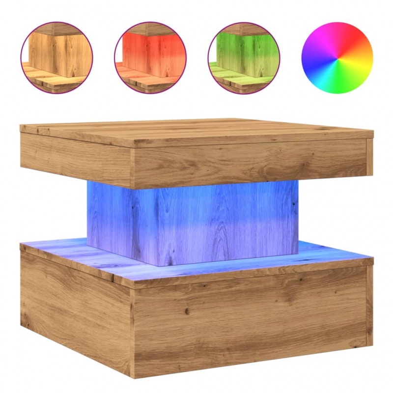 Couchtisch mit LED-Leuchten Artisan-Eiche 50x50x40 cm