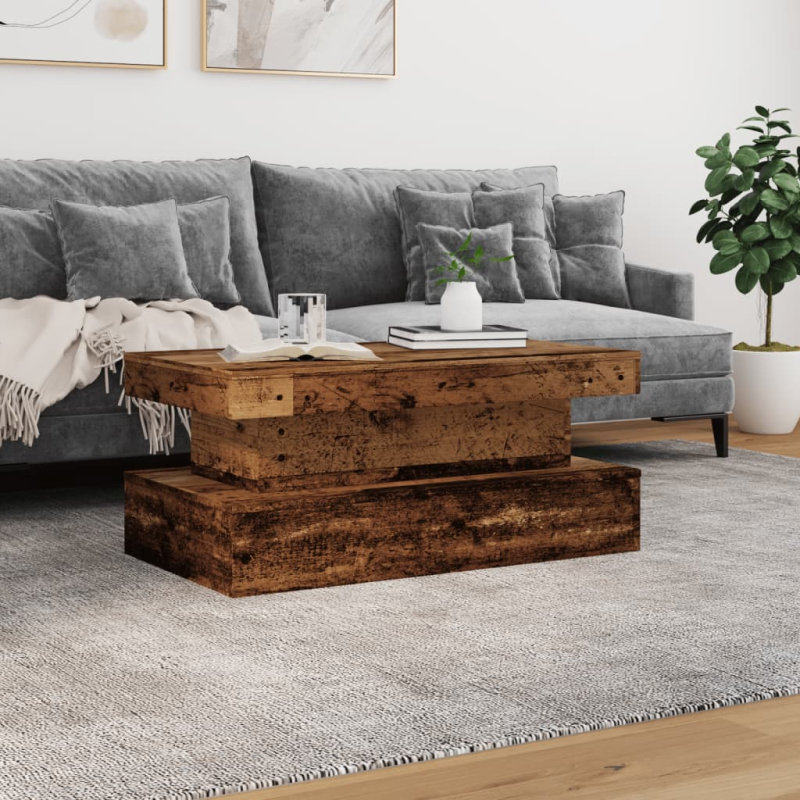 Couchtisch mit LED-Leuchten Altholz-Optik 90x50x40 cm