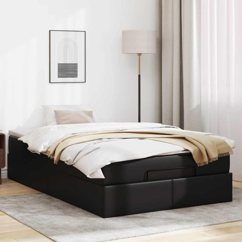 Ottoman-Bett mit Matratze Schwarz 120x190 cm Kunstleder