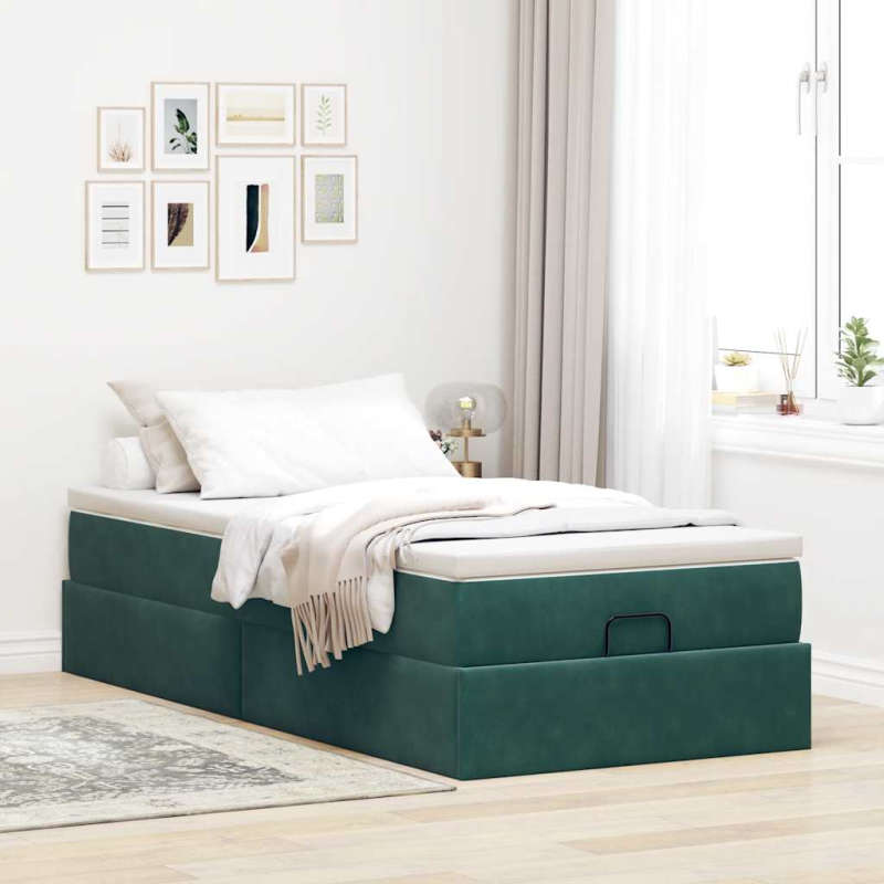 Ottoman-Bett mit Matratze Dunkelgrün 100x200 cm Samt