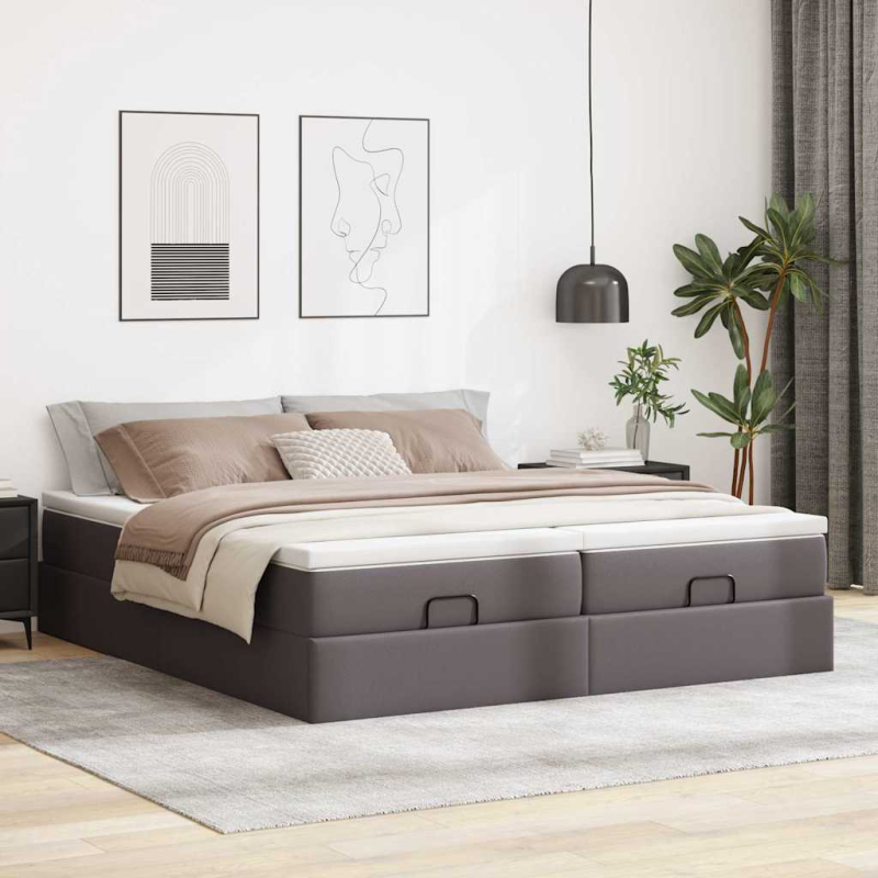 Ottoman-Bett mit Matratzen Grau 180x200 cm Kunstleder