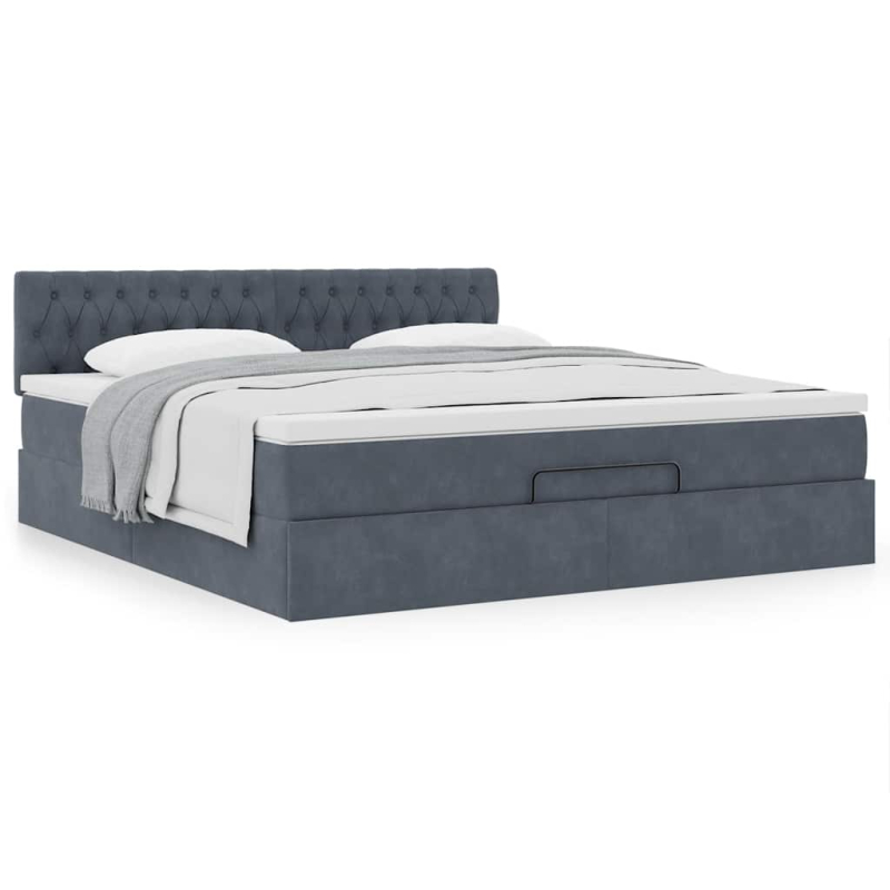 Ottoman-Bett mit Matratze Dunkelgrau 160x200 cm Samt