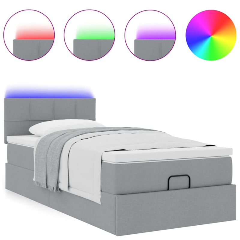 Ottomane Bett mit Matratze & LEDs Hellgrau 80x200 cm Stoff