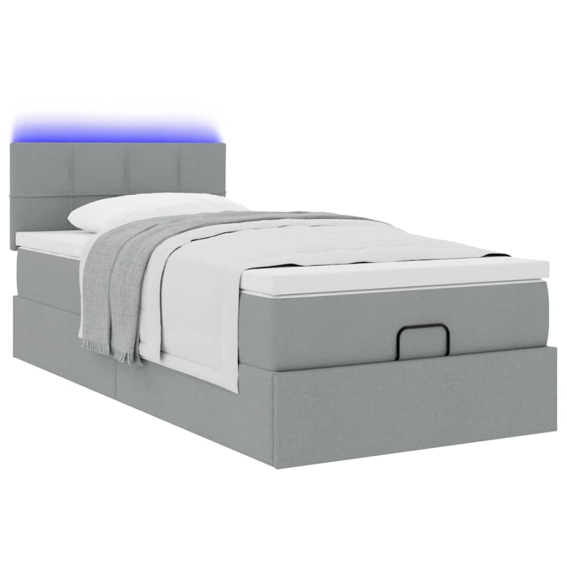 Ottomane Bett mit Matratze & LEDs Hellgrau 80x200 cm Stoff