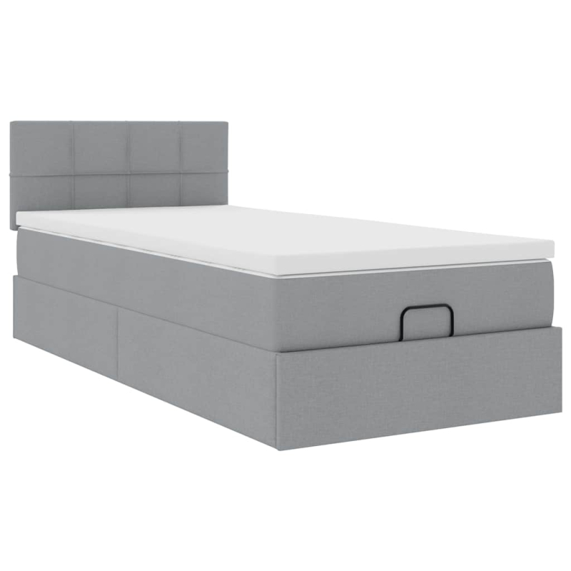 Ottomane Bett mit Matratze & LEDs Hellgrau 80x200 cm Stoff