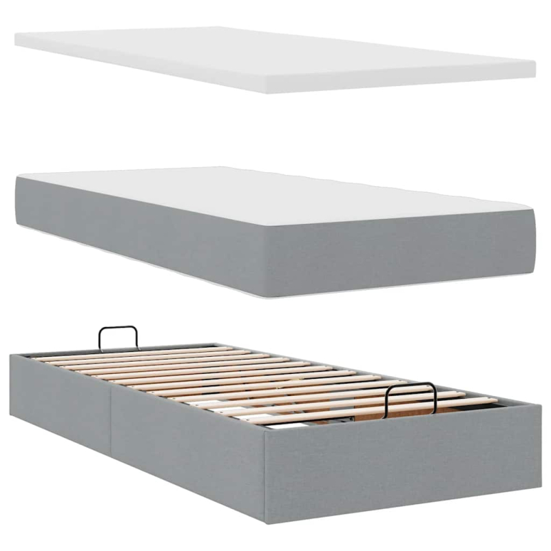 Ottomane Bett mit Matratze & LEDs Hellgrau 80x200 cm Stoff