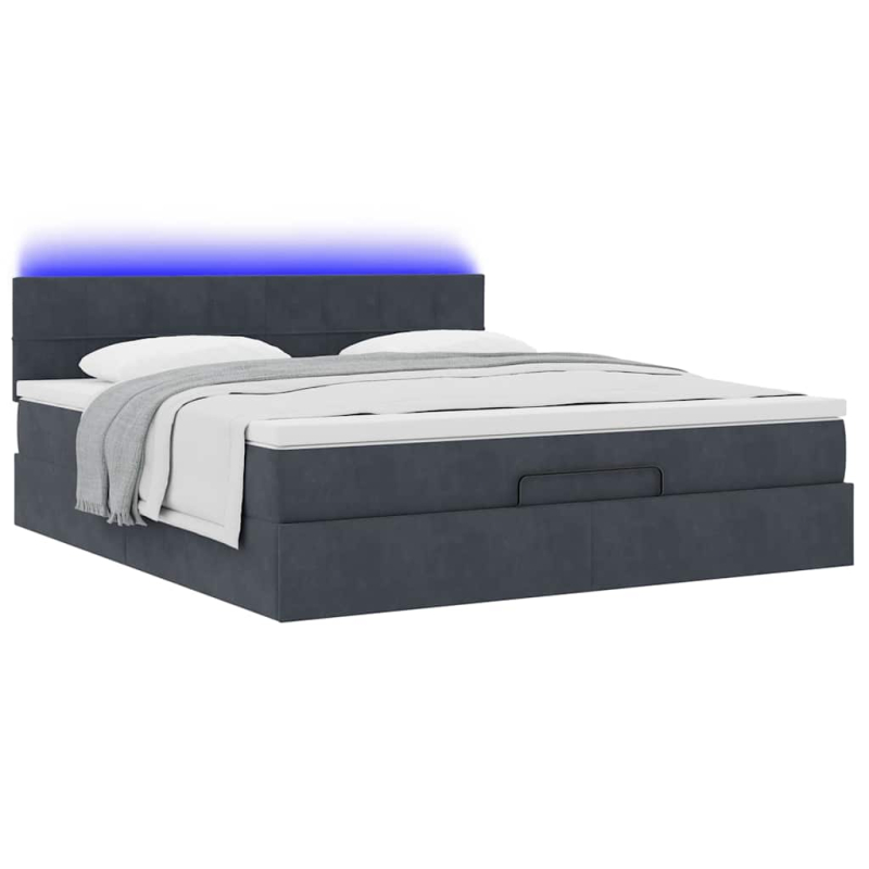 Ottoman-Bett mit Matratze & LEDs Dunkelgrau 160x200 cm Samt