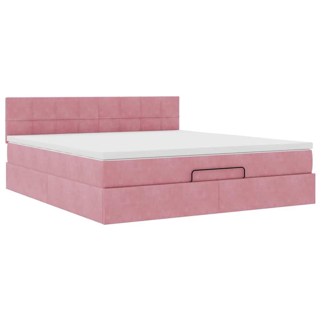 Ottomane Bett mit Matratze & LEDs Rosa 180x200 cm Samt