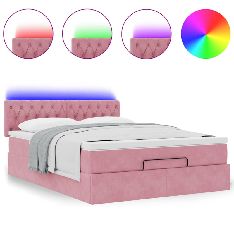 Ottoman-Bett mit Matratze & LEDs Rosa 140x200 cm Samt