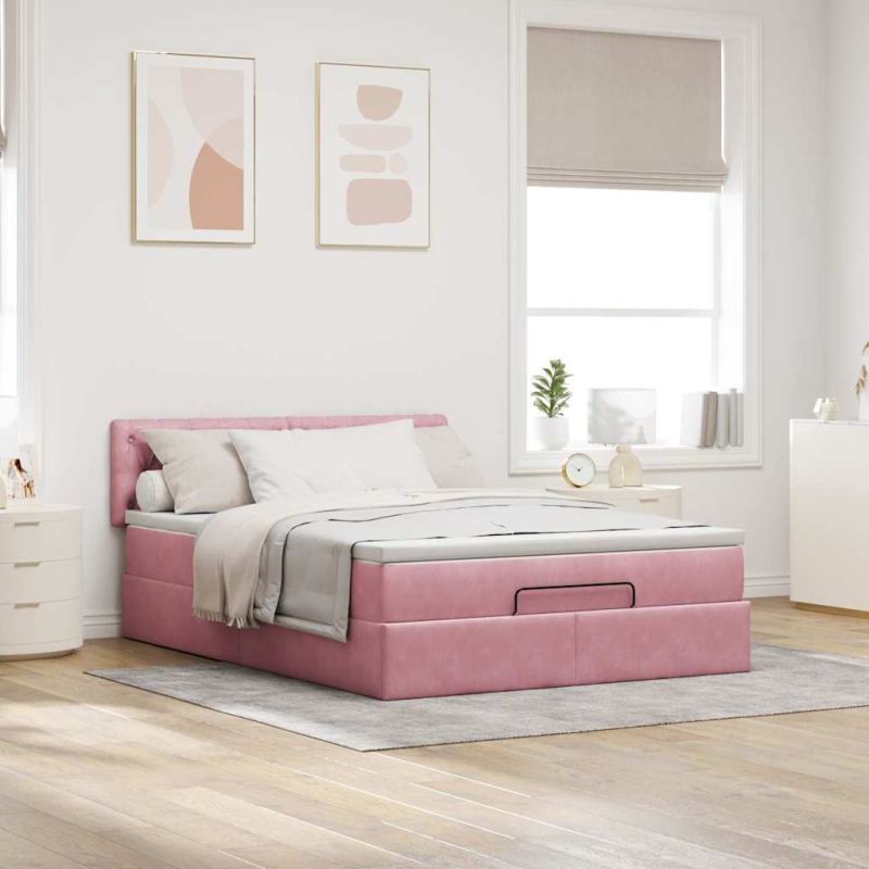 Ottoman-Bett mit Matratze & LEDs Rosa 140x200 cm Samt