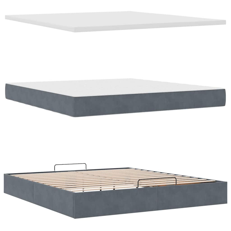 Ottoman-Bett mit Matratze & LEDs Dunkelgrau 160x200 cm Samt