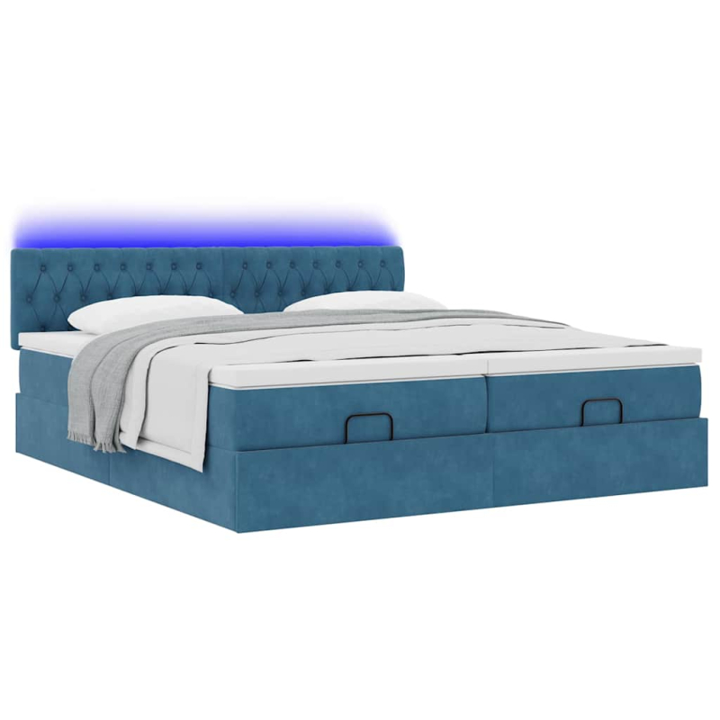 Ottoman-Bett mit Matratzen & LED Dunkelblau 200x200 cm Samt