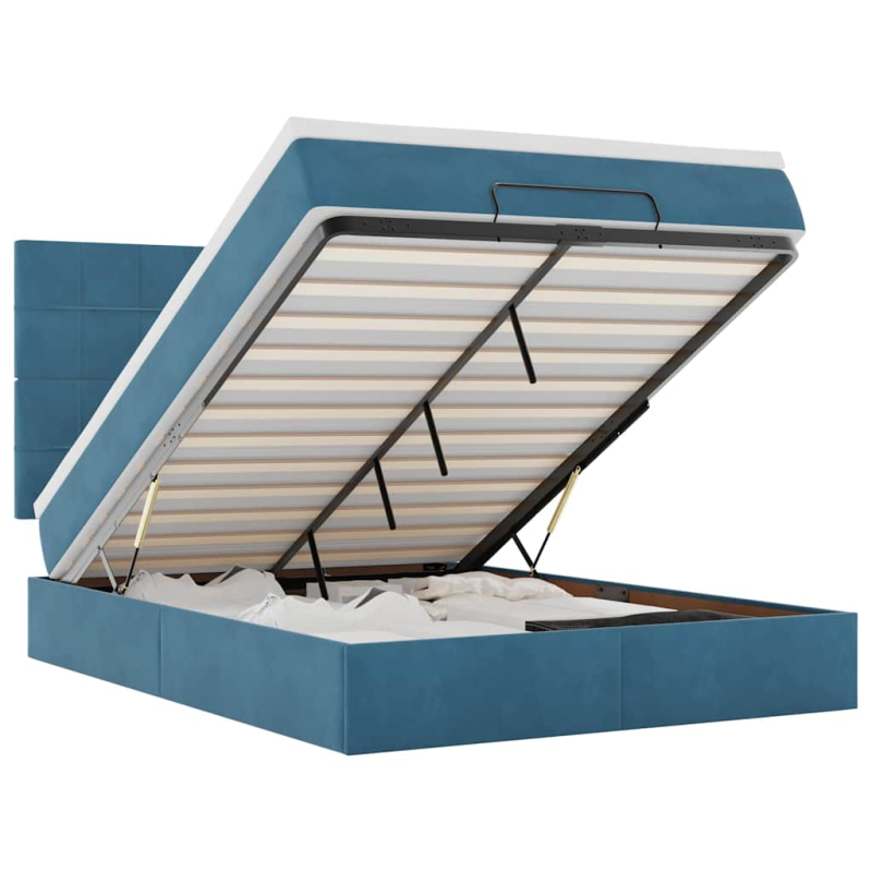 Ottoman-Bett mit Matratzen Dunkelblau 140x200 cm Samt