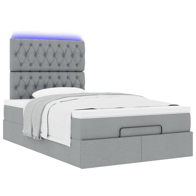 Ottoman-Bett mit Matratze & LEDs Hellgrau 120x200 cm Stoff