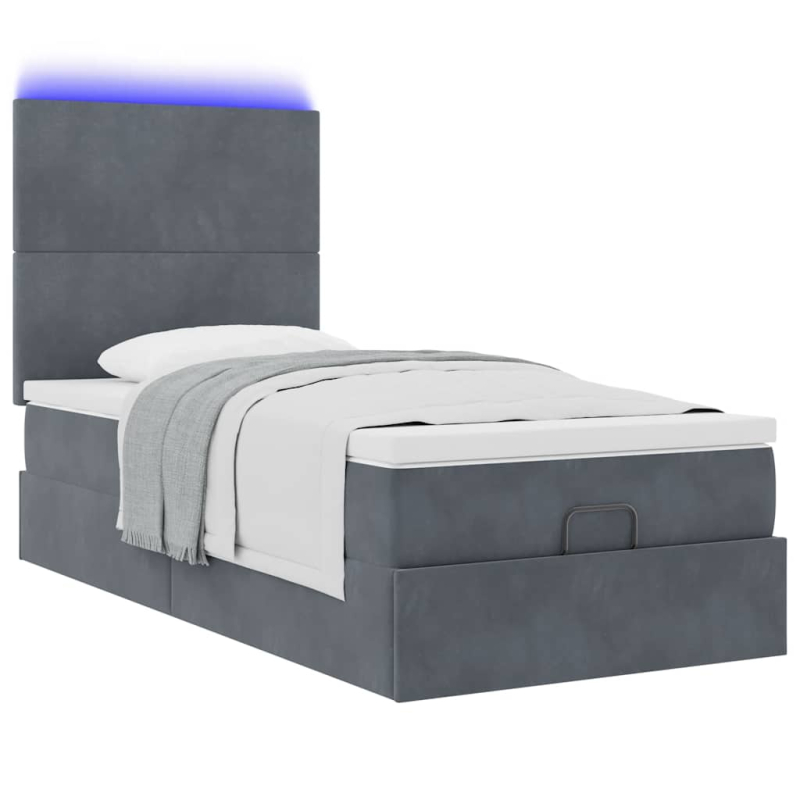 Ottoman-Bett mit Matratzen & LEDs Dunkelgrau 100x200 cm Samt
