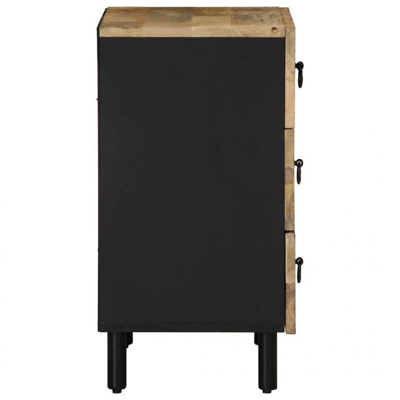 Nachttisch Schwarz 50x33x62 cm Raues Mangoholz