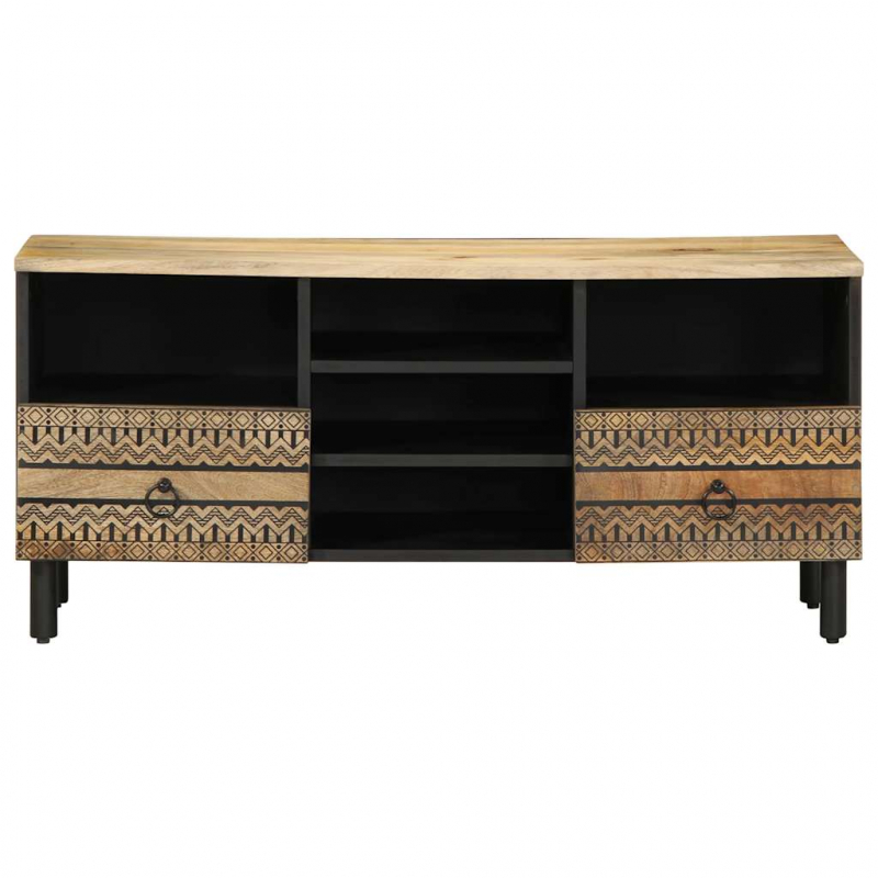 TV-Schrank Schwarz 100x33,5x46 cm Raues Mangoholz