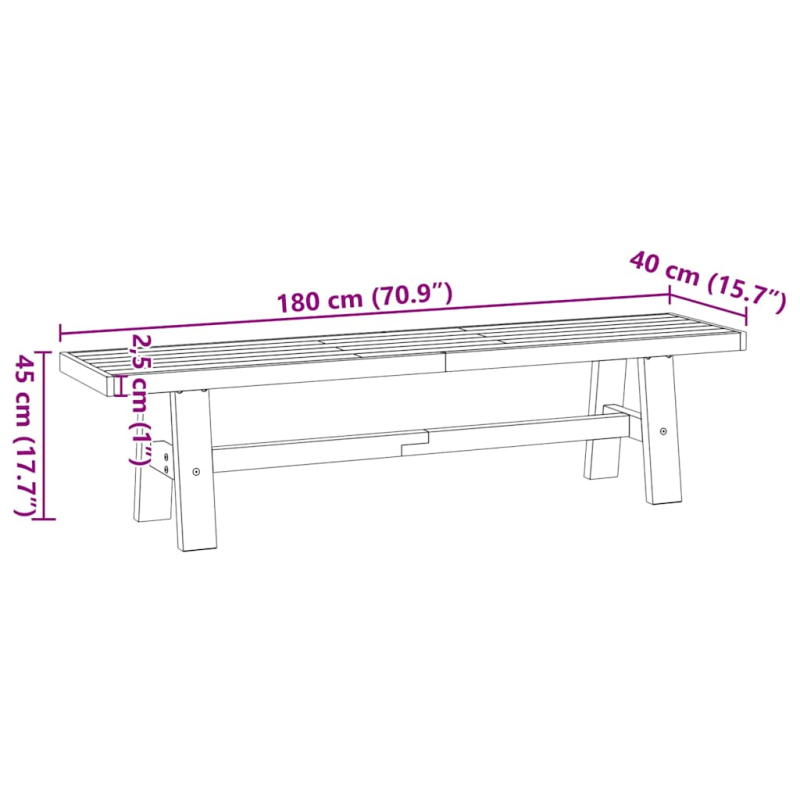 Esszimmerbank NOAIN A-Form-Beine 180x40x45 cm Massivholz Kiefer