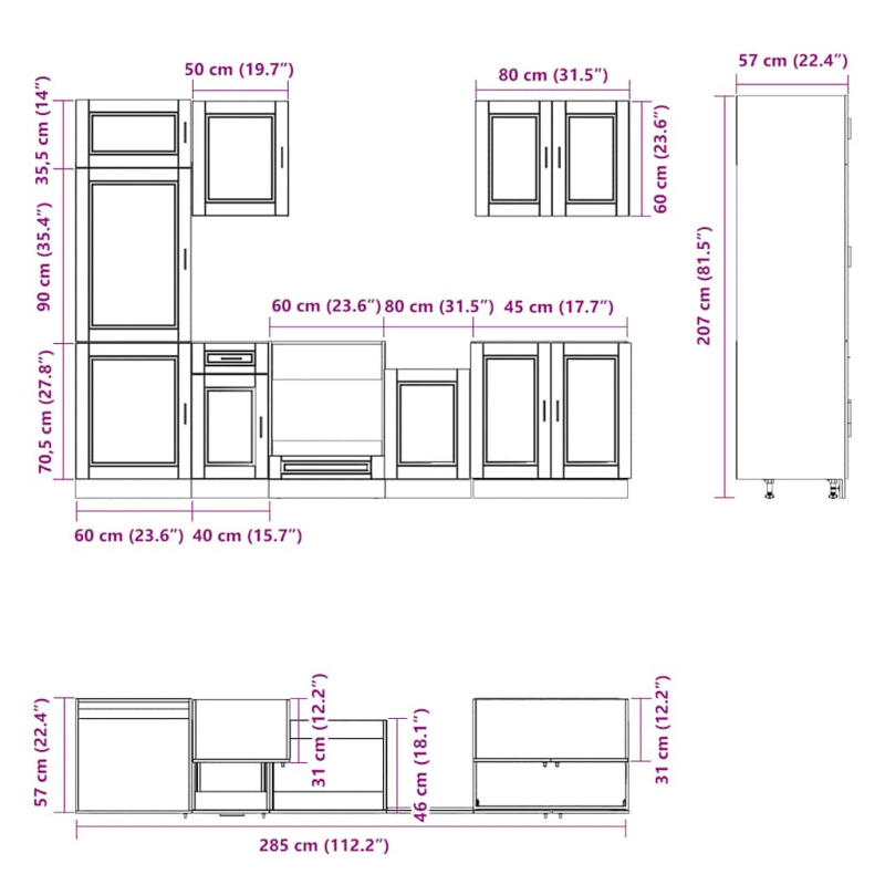 7-tlg. Küchenschrank-Set Kalmar Artisan-Eiche Holzwerkstoff